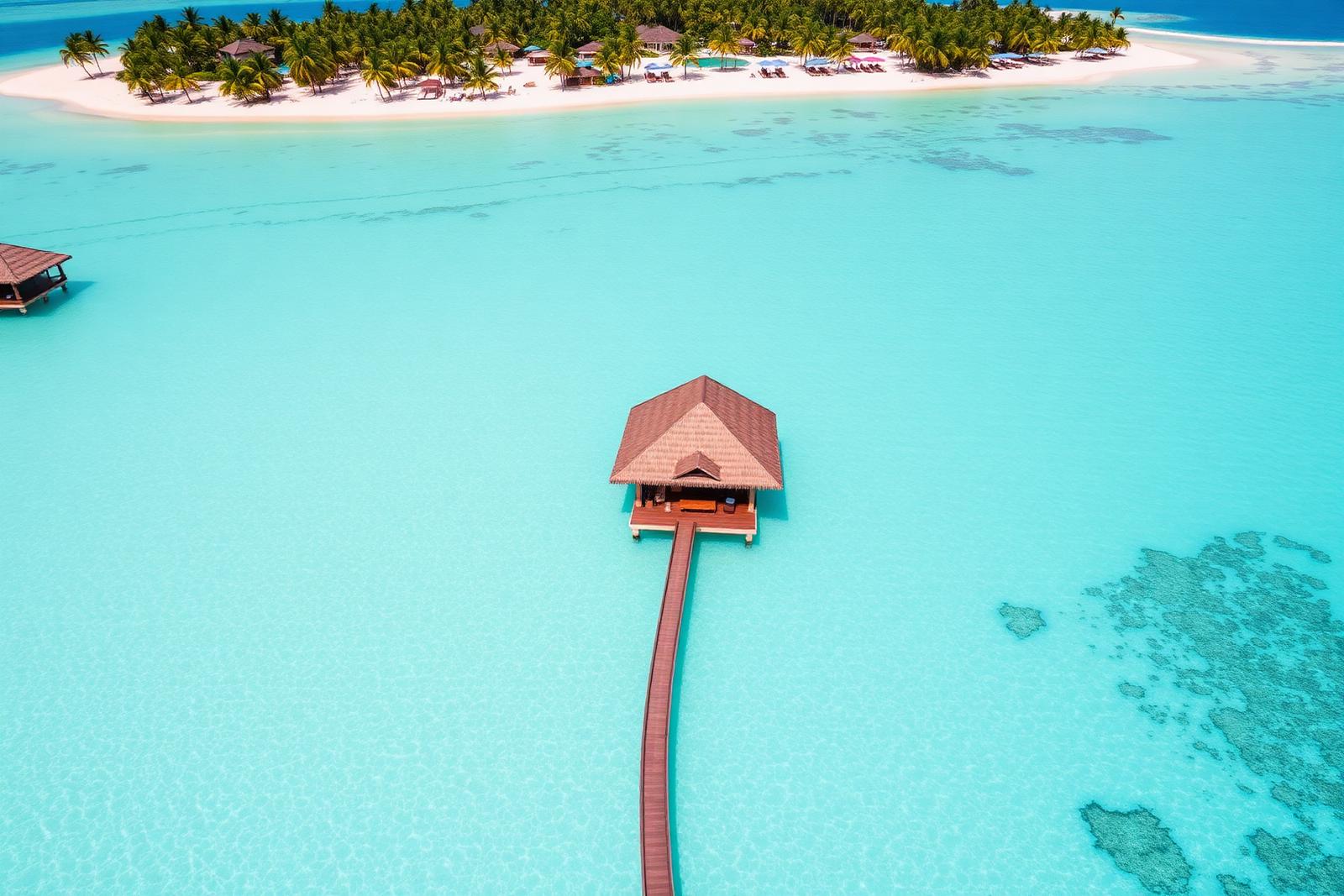 Overwater villa terrace on the eastern lagoon.