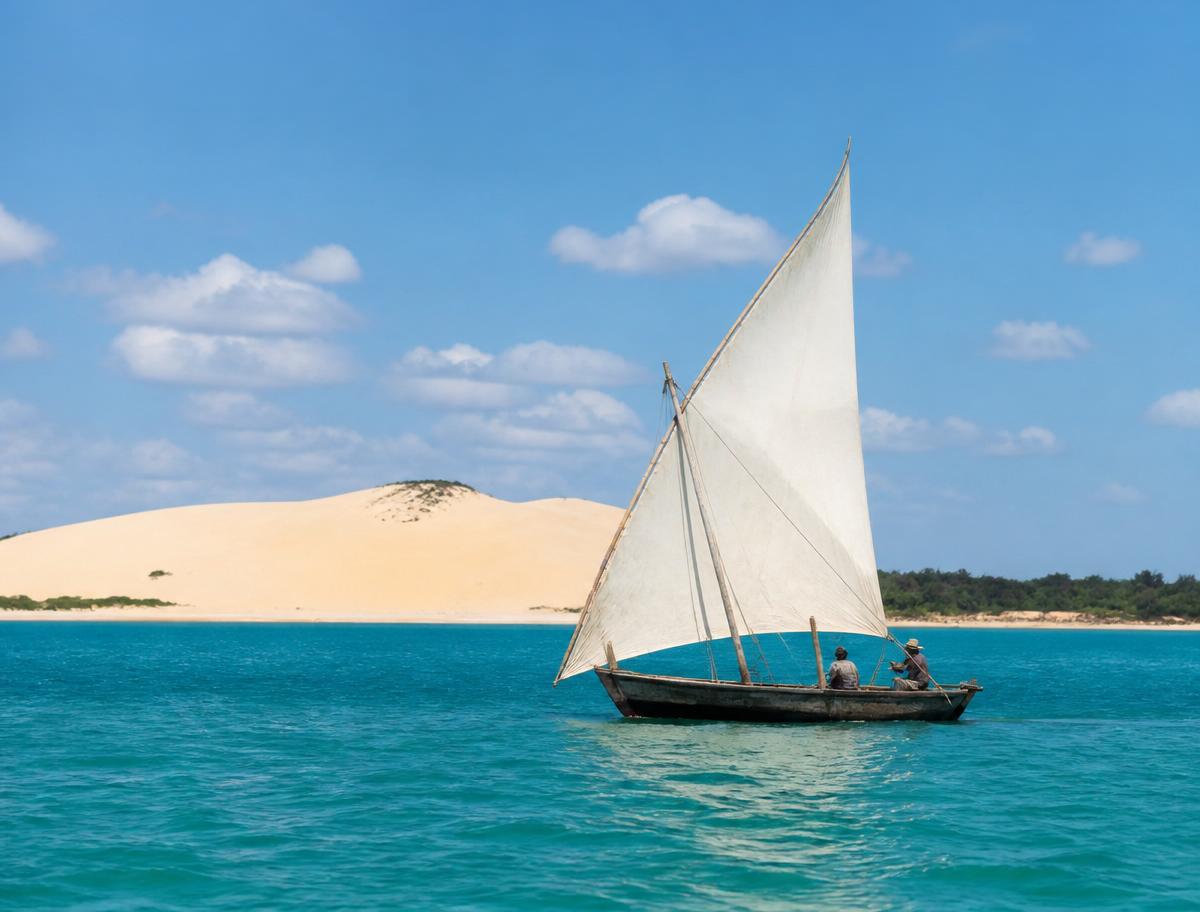 A dhow on the Bazaruto flats — the local commute.