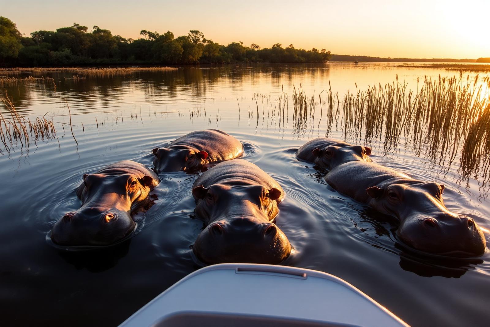 Lake St Lucia hippos, iSimangaliso Wetland Park.